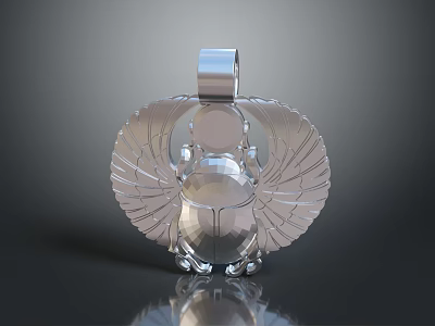 Silver Beetle Sculpture Carving with Winged Design Central Gemstone and Shiny Reflective Base 3d model