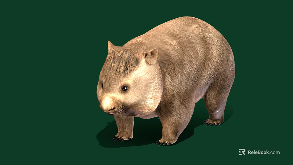 Cute Round Wombat With Thick Brown Fur Standing On Green Background 3d model 