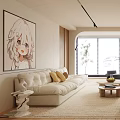 Modern Living Room Interior With Beige Sofa Rug Coffee Table Stool Large Window Natural Light