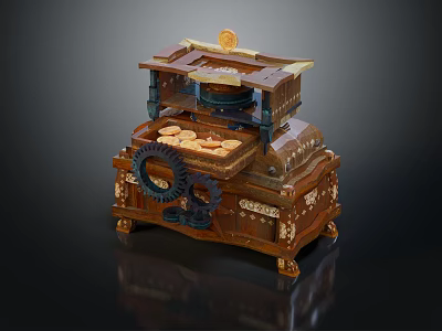 Vintage Mechanical Equipment with Wooden Structure Ornate Gears and Brass Accents 3d model