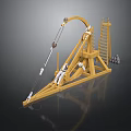 Ancient Yellow Catapult Structure With Ladder Rope System And Weights