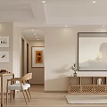 Modern Living and Dining Room Interior With Dining Table Chairs Projector Screen And Pendant Lights 3d model