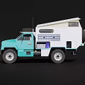 Turquoise Modified Truck With White Container Roof Rack And Off Road Tires