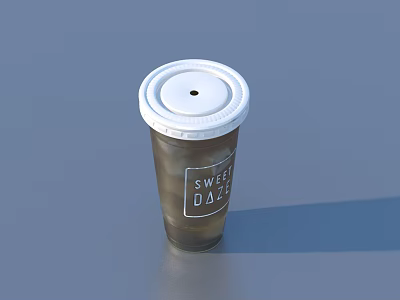 Refreshing Iced Beverage in Transparent Cup with White Lid and Sweet Daze Logo 3d model