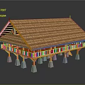 Traditional Wooden Stilt House With Thatched Roof And Elevated Base