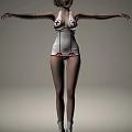 Woman in White Bodysuit with Red Cross Patterns Long Sleeves and Bow Decorations