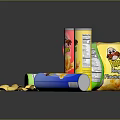 Munchy's Potato Chips With Open Bag Scattered Chips And Various Packaging Cans Box