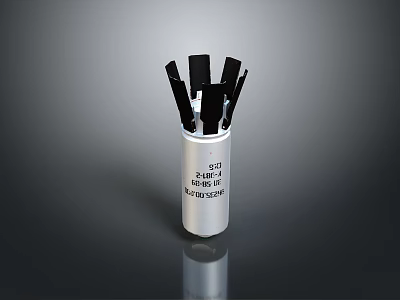 Tactical Weapon With Silver Cylindrical Body And Black Protruding Blade Components 3d model