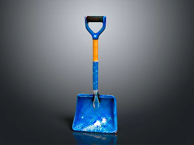 Blue Metal Shovel With Orange Handle And Glossy Head Design 3d model