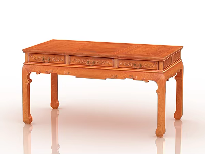 Brown Elegant Traditional Wooden Tea Table with Carved Details and Curved Legs 3d model
