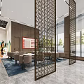 Luxurious Property Sales Office Interior With Grand Chandelier Marble Water Feature And Floor To Ceiling Windows