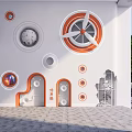 Kindergarten Two Floors Interior Design With Circular Ceiling Lights And Playful Colorful Elements 3d model