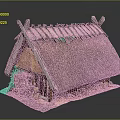 Traditional Thatched Roof Building Model With Cross Wooden Beams And Hay Structure Details