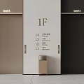 Elevator Doors With 1F Floor Indicator And Trash Bin In Lobby 3d model