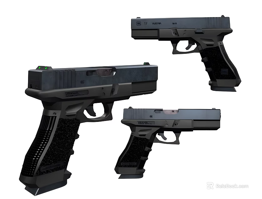 Modern Black Tactical Pistols With Textured Grip Sleek Body And Different Angles 3d model 