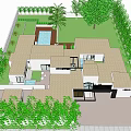 Modern Detached Villa With Swimming Pool Terrace Palm Trees And Lush Lawn
