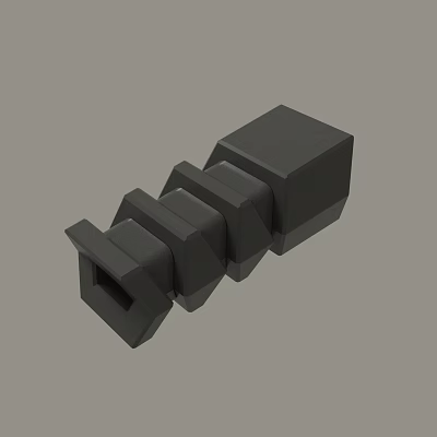 Black Geometric Mechanical Component 3D Model With Interconnected Blocks And Holes 3d model