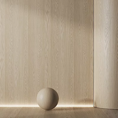 Light Wood Grain Interior Wall with Natural Texture and Light Sphere Decoration 3d model