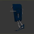 Blue Mechanical Robot Character From Game And Movie With Red Buttons And Metallic Structure