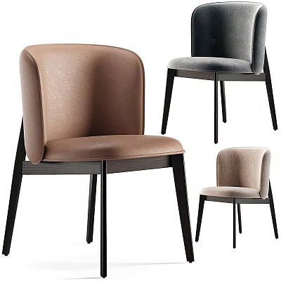 Modern Leisure Chairs in Different Colors with Upholstered Seats and Wooden Legs 3d model