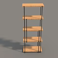 Modern Five Tier Display Shelf With Wooden Shelves And Black Metal Frame