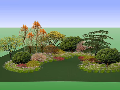 Beautiful Garden Landscape With Diverse Plants Colorful Flowers And Green Shrubs 3d model