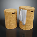 Two Wicker Storage Hamper Baskets with White Towel for Home Laundry Organization