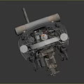 Vintage Metal Car Engine Components With Dual Cylindrical Parts And Circular Grille