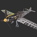 Fighter Aircraft 3D Model with Skeleton Structure Propeller and Wing Framework on Black Background 3d model