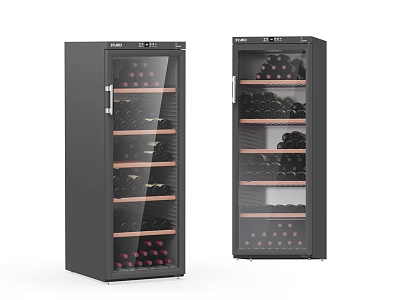 Black Glass Door Wine Cooler With Layered Shelves For Storing Red Wine Bottles 3d model