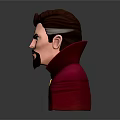 3D Male Character Bust With Red Cloak Yellow Accents And Round Badge