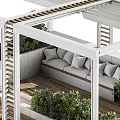 Contemporary Leisure Area Interior With White Frame Gray Sofa Green Plants And Wooden Floor
