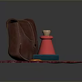 Brown Leather Shoulder Bag On Red Plaid Cloth With Small Accessories