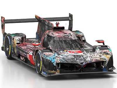 Artistic Racing Car with Colorful Graffiti Design Large Rear Wing and Aerodynamic Body 3d model
