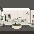 Elegant Modern Living Room Interior With White Sofa Round Coffee Table And Geometric Rug