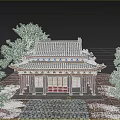 Ancient Chinese Architecture With Tiled Roof Red Doors Stone Path And Surrounding Trees