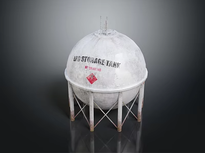 Liquified Petroleum Gas Storage Tank With Support Structure And Red Warning Label 3d model