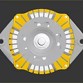 Industrial Alternator In Yellow Silver Design With Metal Cooling Fins And Pulley
