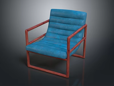 Stylish Blue Upholstered Chair With Red Wooden Frame And Modern Design 3d model