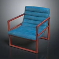 Stylish Blue Upholstered Chair With Red Wooden Frame And Modern Design