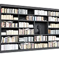Large Black Bookshelf Filled with Books and Sculpture Head Decoration
