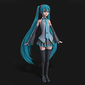 Woman In School Uniform With Turquoise Long Hair Tie Short Skirt And Knee High Socks