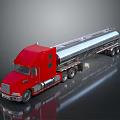 Red Semi Truck With Silver Tanker Trailer On Reflective Surface 3d model