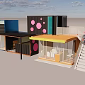 Modern Container Building With Pink Dots Blue Yellow Modules And Glass Windows Staircase 3d model