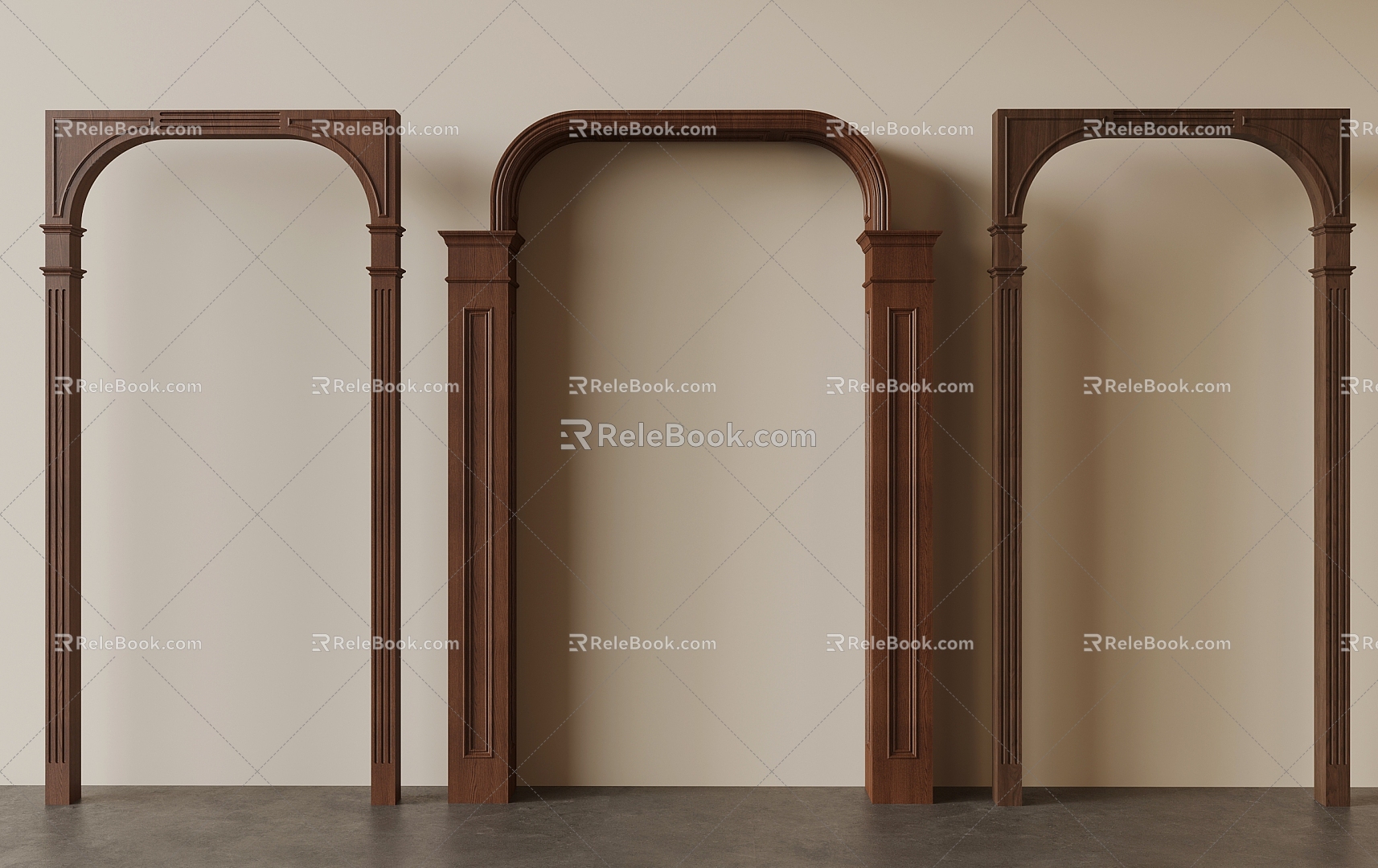 New Chinese Style French Style Indoor Arc Pass Circular Arc Door Holes Without Door Cover Radian Pass Staff Door Holes with Arch Holes Carved Pillars 3d model