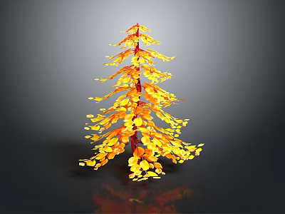 Decorative Tree With Yellow Orange Leaves And Red Trunk On Dark Background 3d model