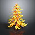 Decorative Tree With Yellow Orange Leaves And Red Trunk On Dark Background