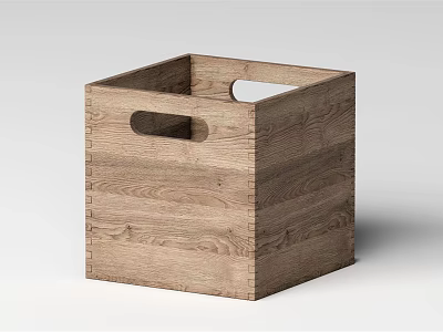 Wooden Square Storage Box Decorative Ornament Set Featuring Natural Wood Grain and Handle Holes 3d model