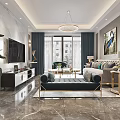 Modern Living Dining Room With Green Velvet Sofa Gold Legs And Marble Wall