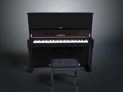 Black Yamaha Upright Piano With Matching Stool For Home Living Space 3d model